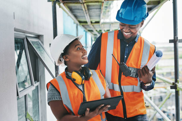 Field team using a tablet at a work site